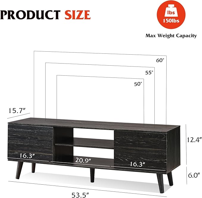 WLIVE Mid-Century Modern TV Stand for 55/60 Inch TV Entertainment Center with Storage &amp Adjustable Shelves Media Console with Soft-Close Cabinets for Living Room/Bedroom Greige White