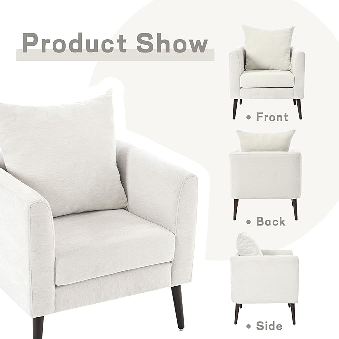 Modern Accent Chair for Living Room Chairs Comfortable Lumbar Support Armchair Removable Cushion Covers Single Sofa Chair with Solid Wood Legs Bedroom Reading Chair Beige