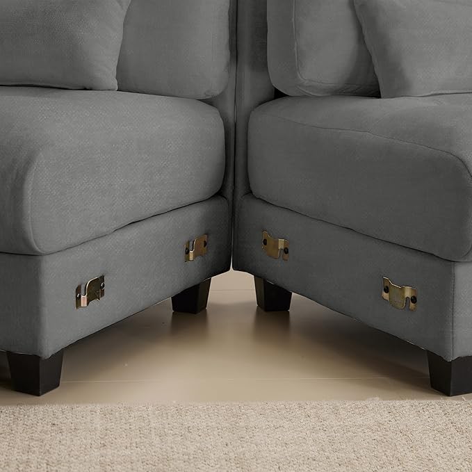 93 3+1 Seater Sofa with Ottoman - 4-Position Adjustable Backrest 350lb/Seat Soft Chenille Fabric 3 Throw Pillows Easy Assembly (Gray)