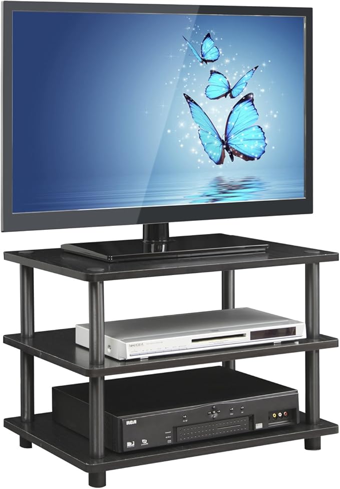 Furinno TURN-N-TUBE TV Stand 3-Tier Corner Entertainment Center Open Shelf Design TV Console for TV up to 25 Inch Toolless Assembly for Living Room Bedroom Blackwood