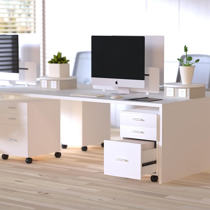 3 Drawer File CabinetPreassembled White Wooden Storage Organizer for FilesUnder Desk Printer StandMobile on Wheels19 L x 16 W x 22 H