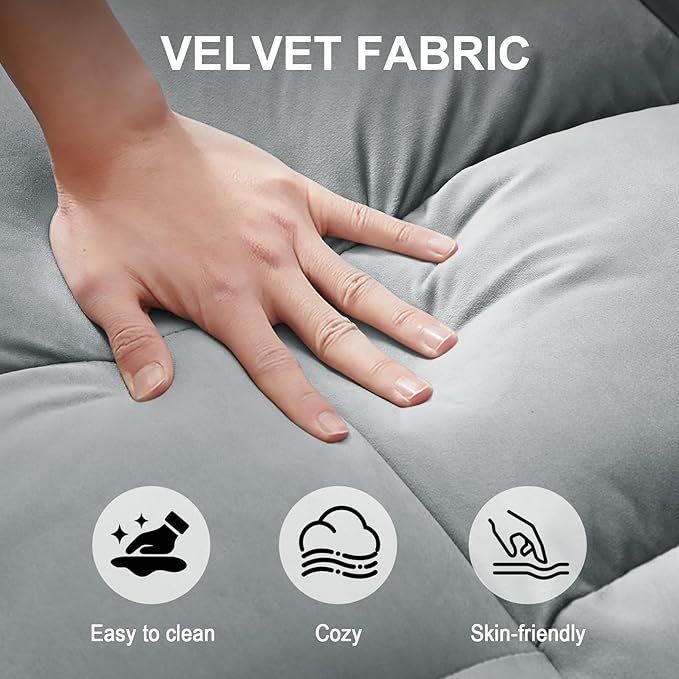 3-in-1 Convertible Sofa Bed 55'' Pull Out Couch Bed with Adjustable Backrest Velvet Fabric Sleeper Loveseat Sofa with Side Pocket Perfect for Living Room Easy Assembly(Light Gray)