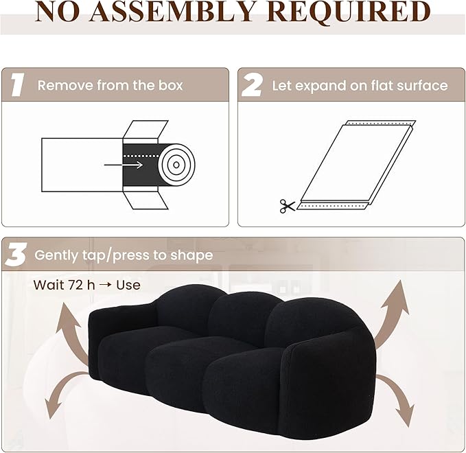 WJShome 90 Modern Curved Cloud Shaped Couches for Living Room Bean Bag Chair Lazy Floor Couch Cozy Leisure Boneless 3 Seater Sofa for Bedroom Apartment-No Assembly Required (Black)