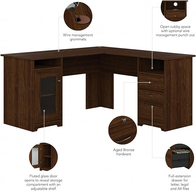 Bush Home Cabot L Shaped Desk in Espresso Oak