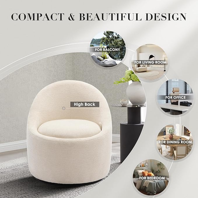 COLAMY Swivel Accent Chair 360° Swivel Chair with Hidden Storage Modern Small Barrel Swivel Armchair for Living Room/Bedroom Beige