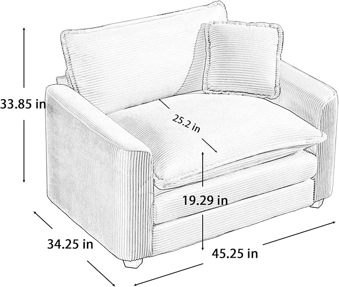 KEIKI 45 Oversized Corduroy Modular Sectional Single Sofa with High-Density Foam Cushions Removable Armrests Upholstered Modern 1-Seater Lounge Accent Chair with 1 Pillow for Living Room Tan