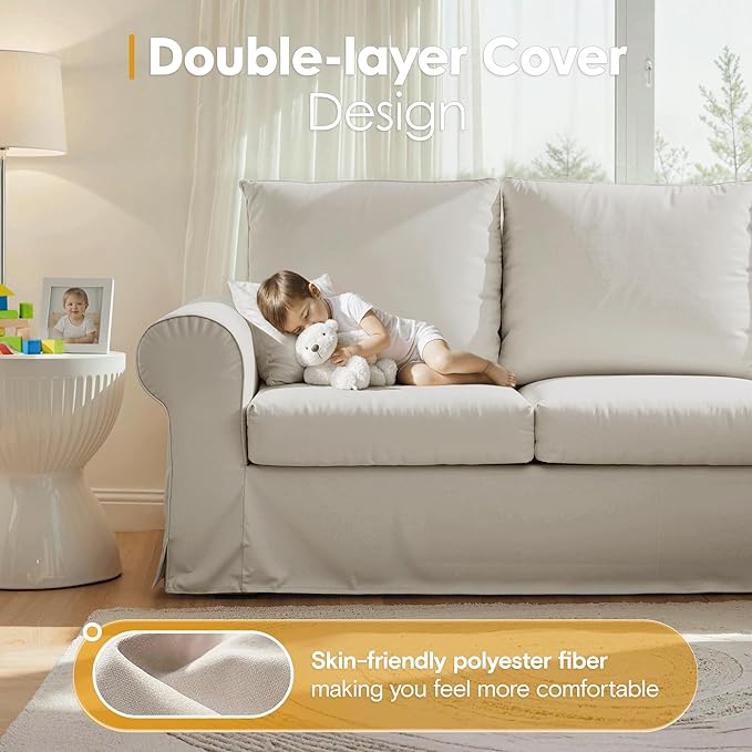 89 3 Seater Sofa for Living Room Deep Seated Comfy Couch High Back Suppor Removable Washable Couches Modern Farmhouse Rolled-Arm Sofas - Grey