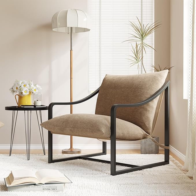 Sling Accent Chair Set of 2 Modern Comfy Chair with Soft Cushion Metal Frame Armchair with Foam Cushion Aidan Accent Chairs for Bedroom Living Room Easy Assembly
