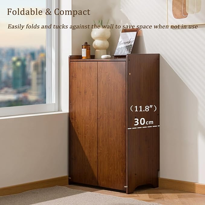 Bamboo Folding Desk with Bookshelf Fold-Out Convertible Writing Table Home Office Desk Storage Cabinet Vanity Table Compact Computer Workstation for Bedroom Living Room Kitchen Office