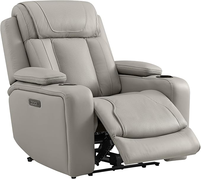 Watson &amp Whitely Super Zero Gravity Recliner Chair Oversized Genuine Leather Electric Recliner W Power Adjustable Headrest &amp Lumbar Support Hidden Storage for Living Room Light Grey