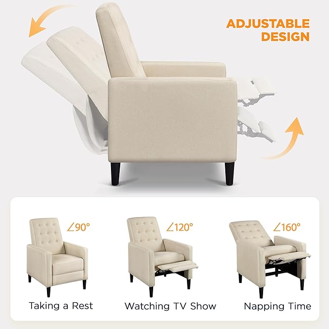 Yaheetech Fabric Recliner Chair Mid-Century Modern Recliner Adjustable Single Recliner Sofa with Thicker Seat Cushion Tufted Upholstered Sofa with Pocket Spring for Living Room Bedroom Beige Set of 2