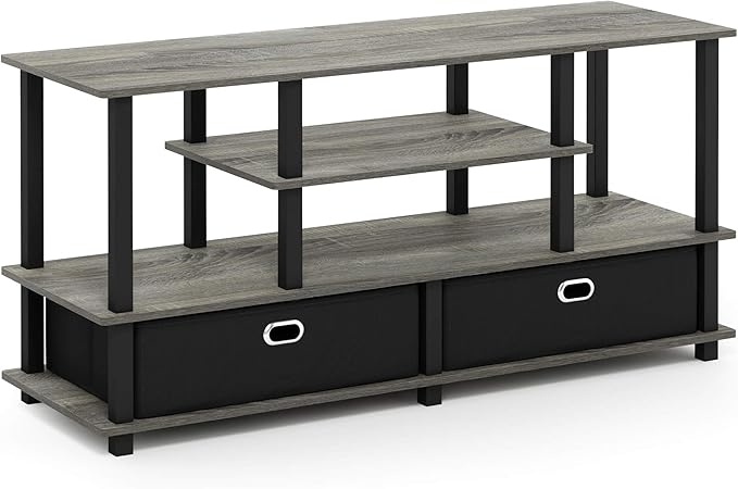Furinno JAYA Large Stand for up to 55-Inch TV French Oak 47. 63(W) x 15. 55(H) x 22. 79(D) Inches. Grey/Black