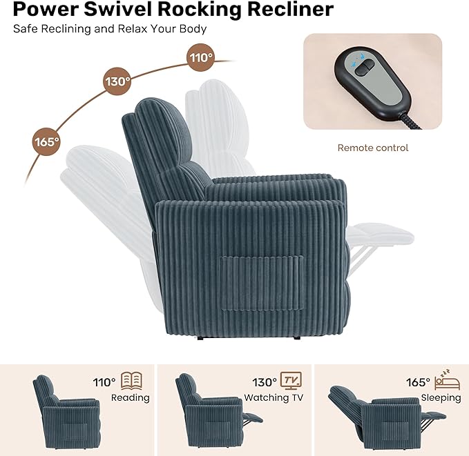 Power Lift Recliner ChairElectric Nursery Chair for Elderly Round Plush Faux Fur with Footrest Blue