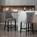 Modern Upholstered BarstoolsVelvet Bar ChairsSet of 2Wooden LegsLeisure Style Bar ChairsHigh Backrest ChairKitchen Island Chairs for CafesLiving RoomKitchenBarGray