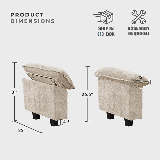 Lexicon Modular Sectional Sofa Module for Sectional Couch 2 Arms with Adjustable Pillow Top Set Left and Right Sofa Arm Soft Upholstery Durable Frame Customizable Comfort Chenille Light Taupe