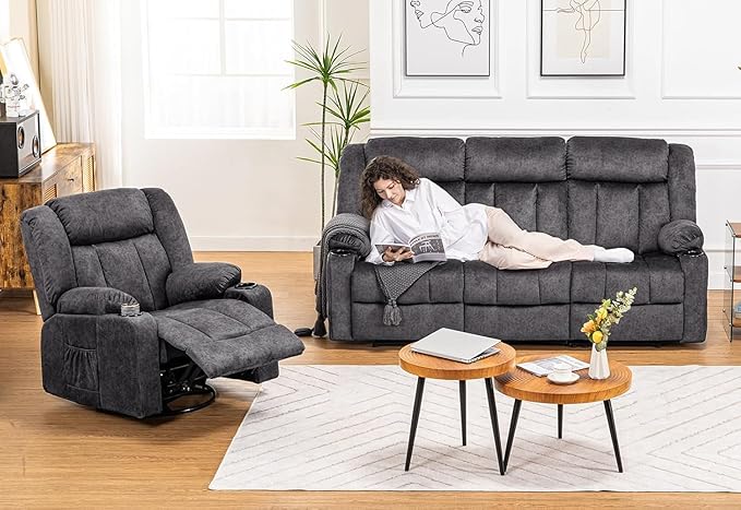 COMHOMA Manual Recliner Chair SetFabric Reclining Sofa Chair with Cup Holders Upholstered Recliner with Side Pockets Suitable for Living Room Furniture (3+1)