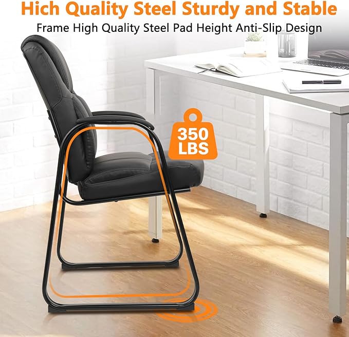 CLATINA Leather Guest Chair with Padded Arm Rest for Reception Meeting Conference and Waiting Room Side Office Home Black with Sled Base 1 Pack