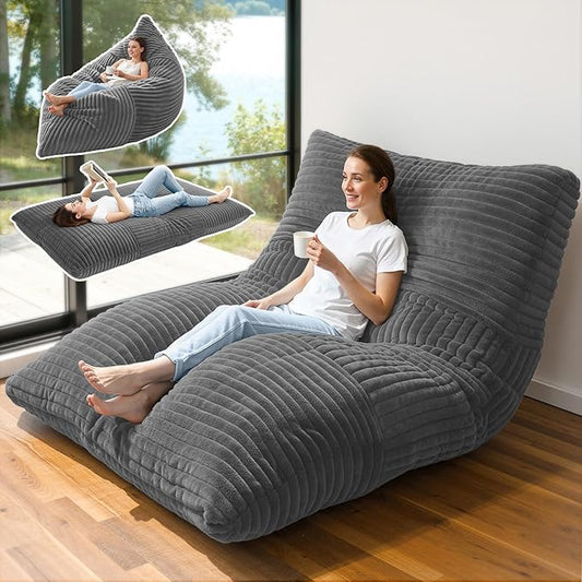 3 in 1 Giant Bean Bag Chair Convertible Bean Bag Bed for Adults and Kids Oversized Comfy Memory Foam Floor Sofa with Machine Washable Cover for Living Room Bedroom &amp Dorm(Grey)
