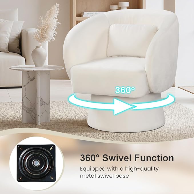 Giantex Swivel Accent Chair Upholstered Barrel Chair with Curved Back &amp Removable Lumbar Pillow Comfy Round Armchair with 360° Rotating Function Single Sofa Chair for Living Room