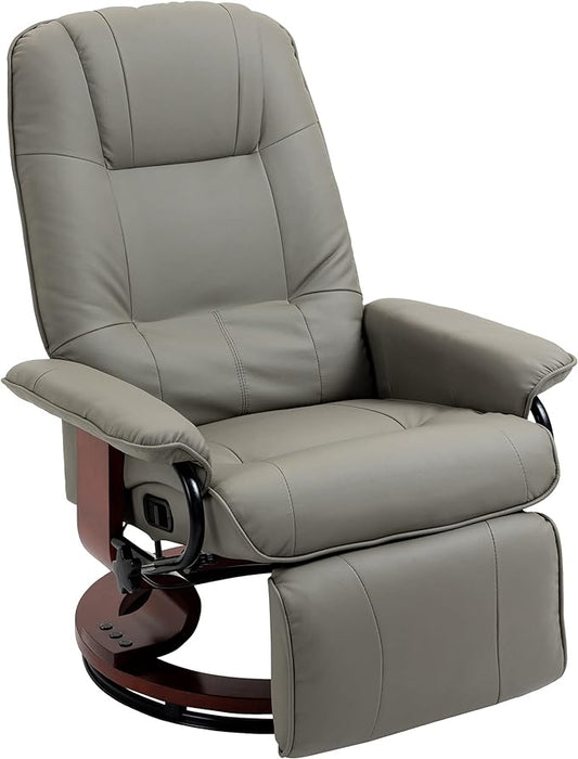 HOMCOM Faux Leather Manual Recliner Adjustable Swivel Lounge Chair with Footrest Armrest and Wrapped Wood Base for Living Room Gray