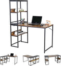 UNICOO® 3 Combination L Shaped Corner Desk with Shelves Computer Desk with Drawers Home Office Writing Study Bookshelf Desk Combo Multi-Function 4 Tier Reversible Storage Bookshelf (XJH-2402)