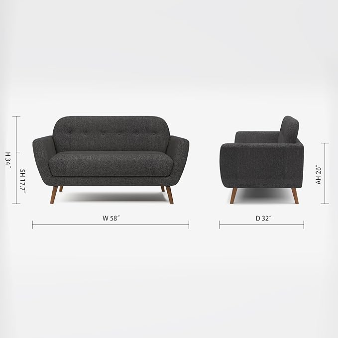 Artdeco Home Oakland loveseat Sofa – mid-Century Modern Style Soft Fabric Upholstery Design for Small Spaces Living Room and Apartment Easy Assembly (Polyester Charcoal)