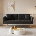 69.7'' Convertible Velvet Sleeper Sofa Bed Upholstered Futon Couch with Nail Head Trim and 2 Matching Throw Pillow for Living Room Bedroom Home Office (Black)