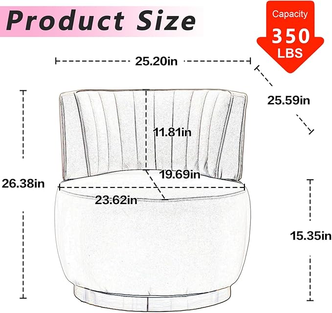 Small Barrel Chair Swivel Barrel Chair with Thicken Backrest Round Accent Chair for Living Room Bedroom Office Comfortable Velvet Fabric Soft High-Density Foam Padding (Beige)