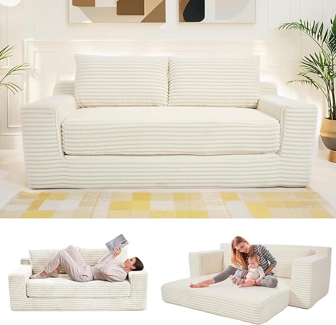 Boneless Couch 2 in 1 Convertible71 Corduroy Cloud Loveseat SofaMemory Foam Couch in a BoxNo Assembly Small Sofa for Living RoomApartments Home OfficeBedroom-Beige