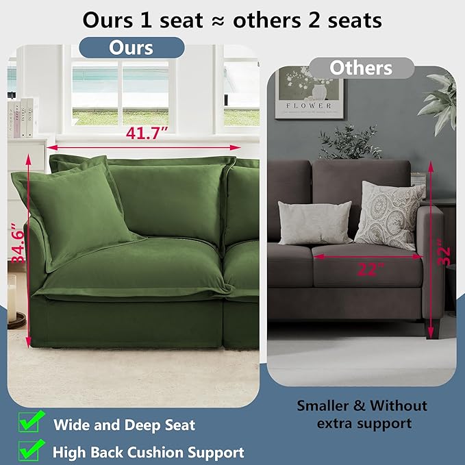 Aoowow Oversized Modular Sectional Sofa156.6” U-shaped Comfy 4-Seat Sofa Couch with Movable Ottoman Upholstered Deep Seat Couches with Big Toss Pillows for Living Room Apartment OfficeGreen-Chenille