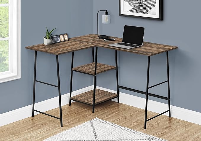 Monarch Specialties I 7593 Computer Desk Home Office Corner Storage Shelves 48 L L Shape Work Laptop Metal Laminate Brown Black Contemporary Modern