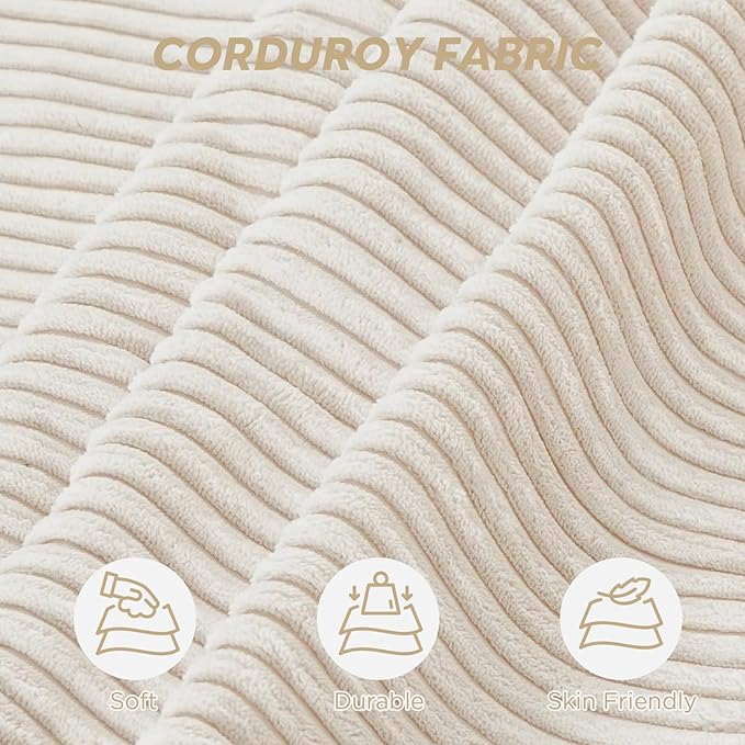103 L Shaped Sectional Boneless Couch for Living Room Modern Modular Cloud Sofa with Right Facing Chaise Comfy Deep Seat Memory Foam Couch in Box No Assembly (1CM Wide Striped Corduroy Beige)