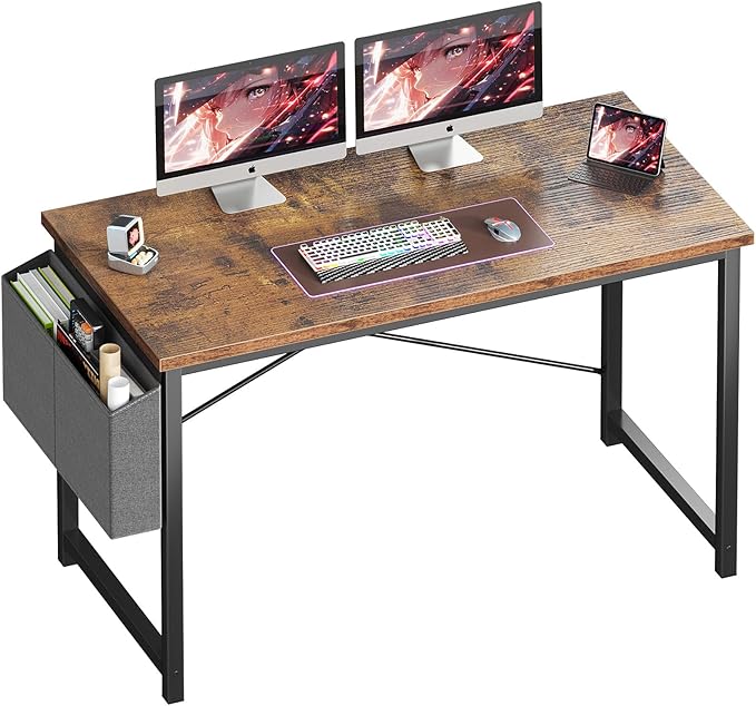 OLIXIS Computer Desk 47 Inch Home Office Desks for Small Spaces Gaming Writing Study Work Table with Storage Bag for Bedroom Rustic Brown