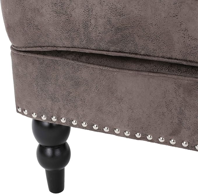 Accent ChairTufted High Back Single Sofa Chair With Naihead DesignUpholstered Chair with Arms And Cushion PaddedLiving Room Chair with Turned Legs for BedroomHome Office (Microfiber Grey+Brown)