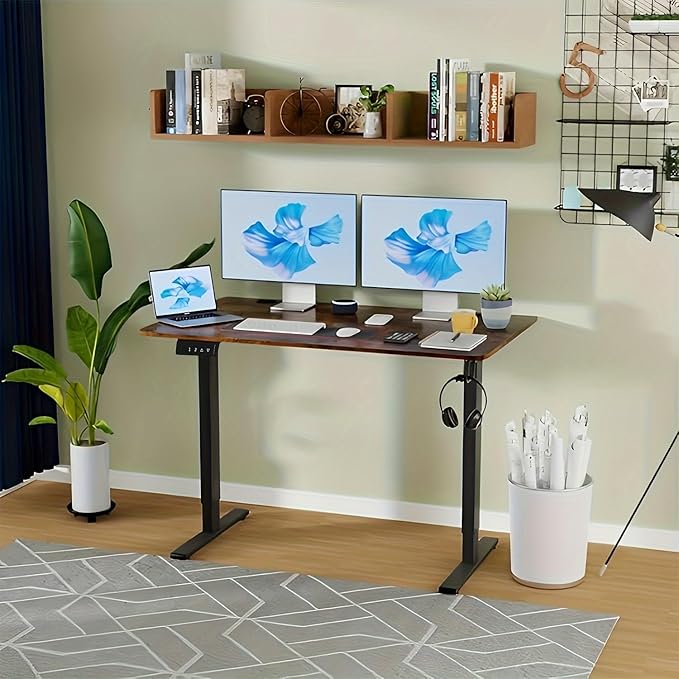 Electric Standing Desk Adjustable Height 48 x 24 Ergonomic Computer Desk Stand Up Desk Sit Stand Home Office Desk Computer Work Table Brown