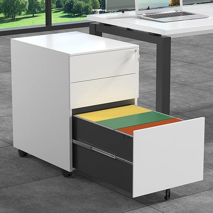 HASMI Filing Cabinet 3 Drawer Storage Cabinet Metal Mobile File Cabinet Under Desk with Wheels Printer Stand for Home Office White Storage Cabinet yuqing2022