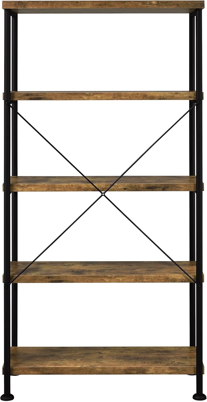 Coaster Home Furnishings - Analiese - Metal and Wood - 2-Piece Computer Desk and Bookcase Set with Three Storage Drawers Four-Shelf Bookcase - Farmhouse - Home Office - Rustic Nutmeg - 801541-S2