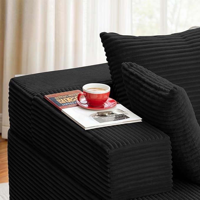 105 Modular Sectional Couches for Living RoomBoneless Couch with L-Shape ChaiseComfy Corduroy Sectional SofaNo Assembly RequiredBedroom Black