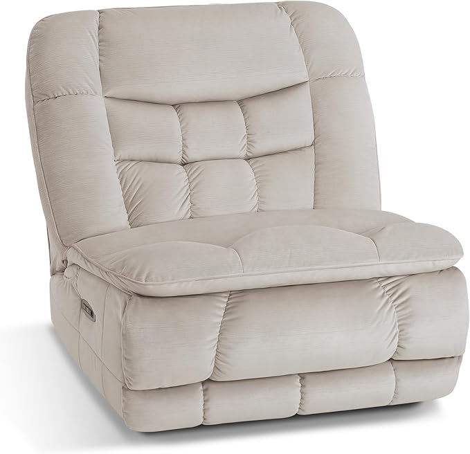 MCombo Dual Motor Oversized Power Recliner Chair 38.2'' Large Wide Seat Rocker Recliner with LED Lighting USB Ports Perfect for Living Room Office and Home Theater Fabric PR607 (Beige)
