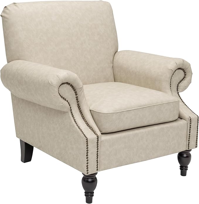 Accent Chair22.4 Seat Depth Living Room Chair36.6W*34.3D*34.6H Armchair with Roll Arms and Wood LegsSet of 2Faux Leather in Khaki