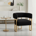 Modern Barrel Accent Chair with Golden Metal Legs Soft Sherpa Upholstered Reading Armchair Boucle Living Room Side Chair for Bedroom/Reception Room/Lounge/Office Black