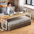 Adjustable Height Overbed Table Rolling Overbed Bedside Desk with Raised Baffle and Spacious Desktop Over BedTable with Wheels for Home Office Bedroom Hospital Use (Wooden Color1)