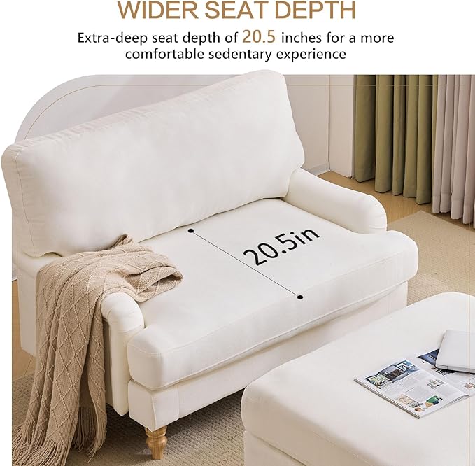 Bezseller Oversized Chair Indoor with Ottoman 46 W Upholstered Armrest Sofa Big Comfy Lounge Sofa Deep Seat Sleeper Chair for Living Room Apartment Bedroom Reading Room(Beige)