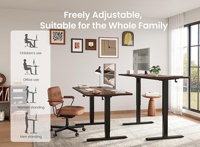 BANTI 63 × 28 Inches Standing Desk Ergonomic Electric Height Adjustable Sit and Stand Up Computer Desk with a Deeper Desktop Black Frame/Black Walnut Top