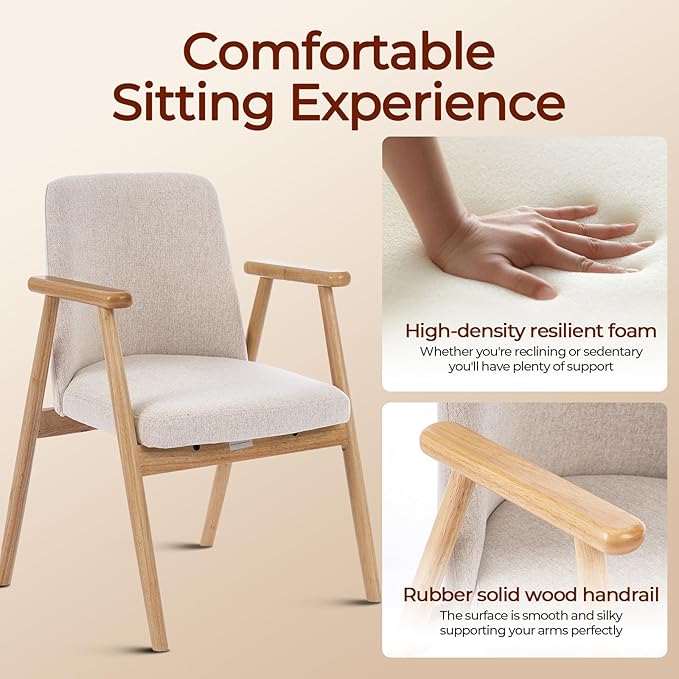 Accent Chair Mid Century Modern Armchair Comfy Reading Chair with Soft Seat &amp Solid Wood Legs for Living Room Office Bedroom Vanity (Beige-1)