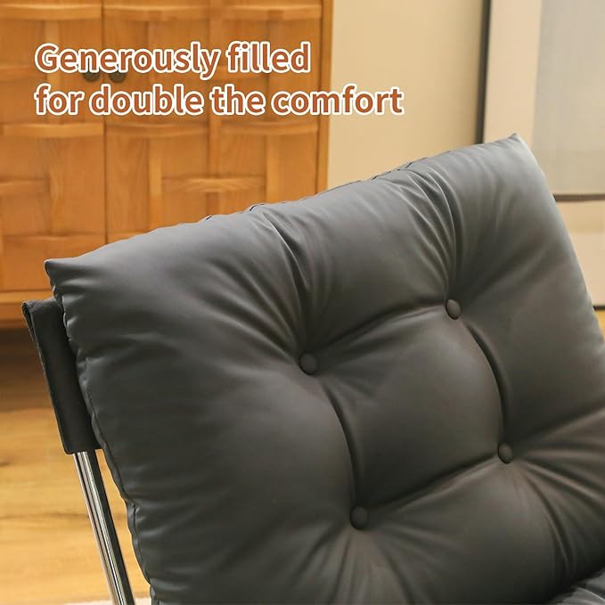 Modern PU Leather Living Room Chair-High Back Ergonomic Lounge Chair with Soft Padded Seat &amp Sturdy Metal Legs Mid-Century Stylish Living Room Reading Chair for Office Bedroom(Black + Faux Leath