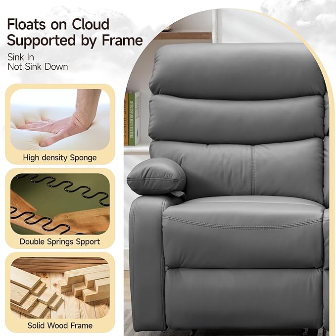 Reclining Loveseat Leather Double Recliner Sofa with Side Pocket Wall Hugger Loveseat Recliner for Living Room RV Home Theater(Grey)
