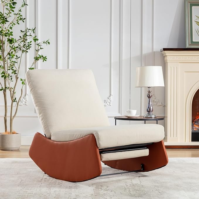 Modern Rocking Chair Recliner Comfy Rocker Nursery Chair with Footrest Accent Reading Chair Upholstered Lounge Chair for Relaxing RestingSoft Padded Rocker for Indoor Living Room BedroomOrange