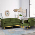 2 Pieces Velvet Sofa Set with Adjustable Armrest and Backrest 70” Convertible Futon Sofa Bed &amp Mordern Accent Chair with Ottoman for Living Room Bedroom Olive Green