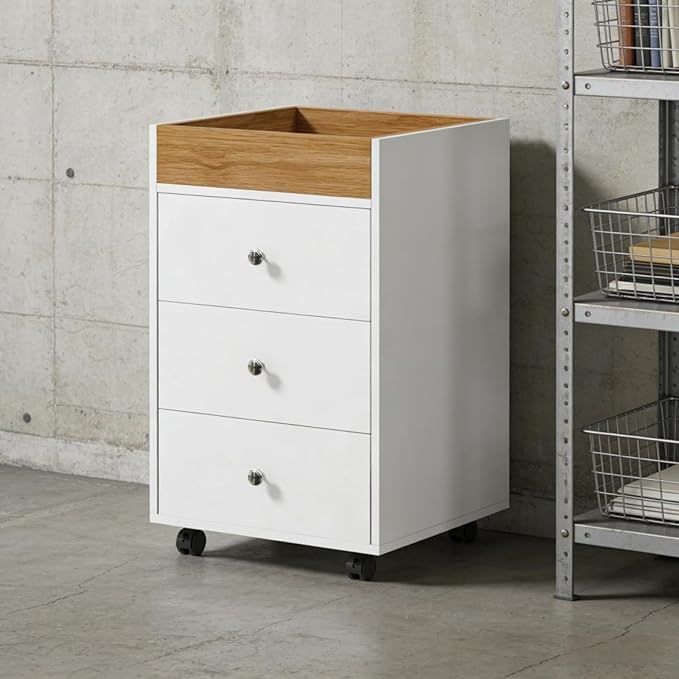Mobile File Cabinet Office Cabinets with 4 Smooth Wheels for Home Office Rolling Filing Storage Cabinet Compact Printer Stands with 3 Drawers &amp Natural Wood Storage Box on The Top for Letter/A4 S